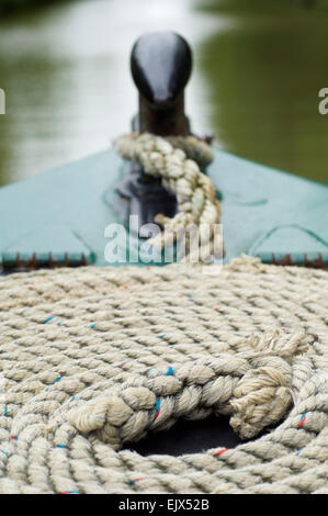 Rope on a canal narrow boat Stock Photo