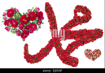 Muslim symbol - I love a Muhammad -made from fresh bloody red roses. Isolated handmade abstract collage Stock Photo