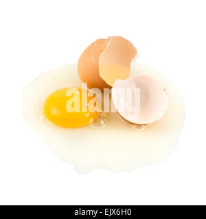 Cracked egg shell with yolk and protein Stock Photo