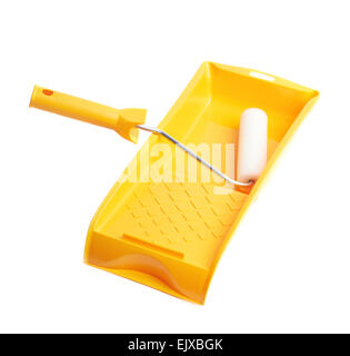 New paint roller in a tray Stock Photo
