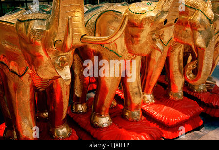 Thao Mahaprom Maha Prom Erawan Hindu Shrine in Sukhumvit in Bangkok in Thailand in Far East Southeast Asia. Religion Religious Elephant Travel Stock Photo