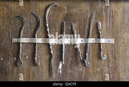 Medieval scalpels, detail of antique medical tools Stock Photo
