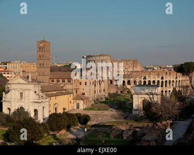 The Colosseum, as seen in the distance from the Palatine Hill in Rome Stock Photo