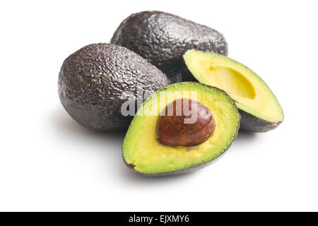 halved avocado on white background Stock Photo