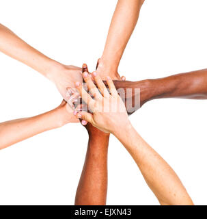 Multi-Ethnic Group Of People Stacking Their Hands Together Stock Photo