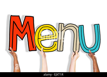 Hands Holding Menu Word Concept Stock Photo