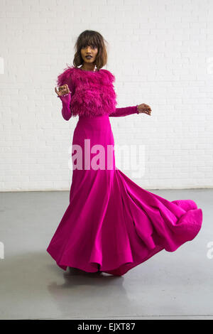 South African model Millen Magese posing in a David Tlale dress at David Tlale's studio in Maboneng, Johannesburg, South Africa, 26 March 2015. Photo: Miora Rajaonary/dpa Stock Photo