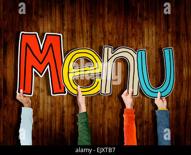 Hands Holding Menu Word Concept Stock Photo