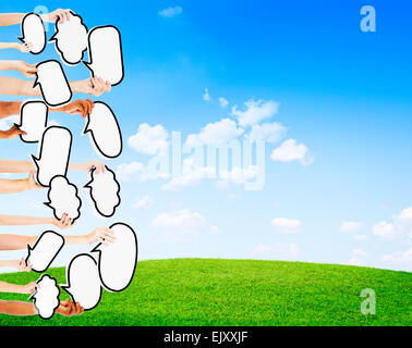 Empty Speech Bubbles Raised and More Copy Space Above Stock Photo