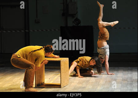 Acrobats of the new circus Catalan group PSiRC perform show Acrometria during the European Capital of Culture 2015 in Plzen (Pilsen), Czech Republic, April 2, 2015. Pilsen will offer about 600 events this year, including theatre performances, concerts and exhibitions. (CTK Photo/Pavel Nemecek) Stock Photo