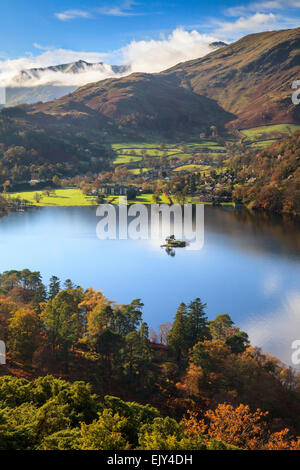 Ullswater in the Lake District National Park, captured from Silver Crag with Glenridding and Helvellyn in the distance. Stock Photo