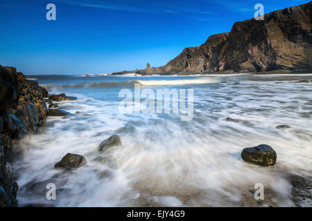 The view north form Hartland Quay in North Devon. Stock Photo