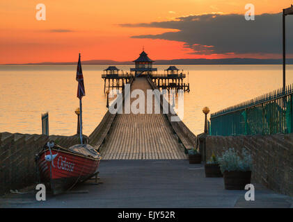 Clevedon Pier on the North Coast of Somerset captured at sunset from near the pier gates in the month of May. Stock Photo