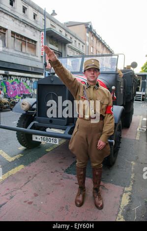 Actor dressed in a Nazi uniform gives a salute. Stock Photo