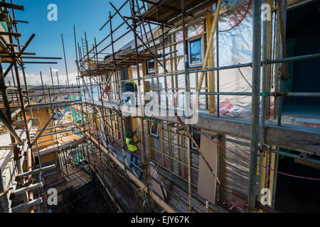 Construction worker / building site: workers on site building new affordable  homes for a housing association social housing provider, Wales UK Stock Photo