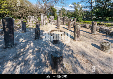 Ruins of the 6th cen. Byzantine Baptistery in ancient Butrint, Southern Albania. Stock Photo