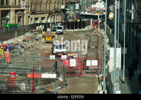 Construction work for the Metrolink tram Second City Crossing route, Exchange Square, Manchester, England, UK Stock Photo