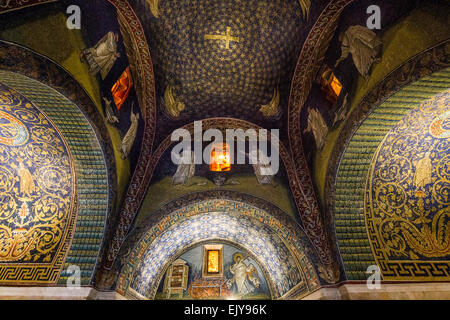 central dome and vaults, The Mausoleum of Galla Placidia, Ravenna, Italy. Stock Photo