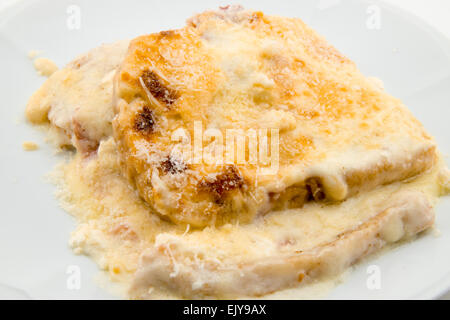 italian toast bread tartlet with ham, cheese and mozzarella Stock Photo