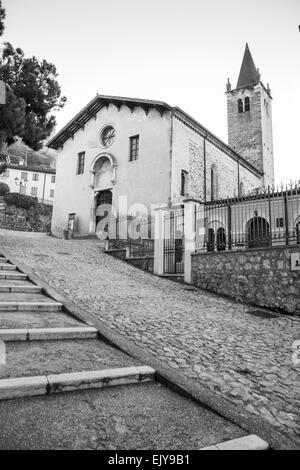 Santa Maria dei Domenicani is a small, 15th-century, Roman Catholic church, located inside the Scaliger walls near Piazza dell’Antenna in Soave, Italy. Stock Photo