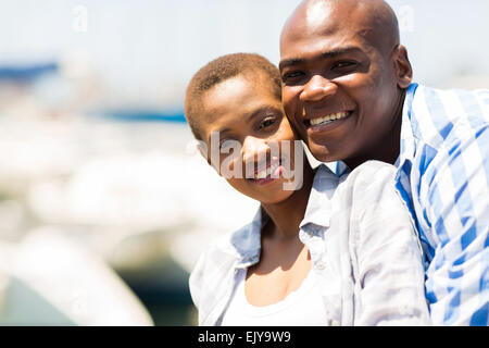 portrait of afro American married couple at the harbor Stock Photo