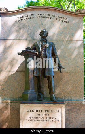 Boston Common Wendell Phillips monument in Massachusetts USA Stock Photo