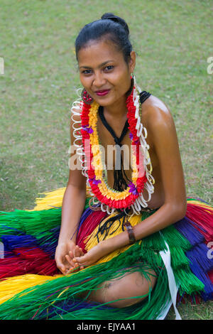 Yapese girls wearing different styles of grass skirts at Yap Day