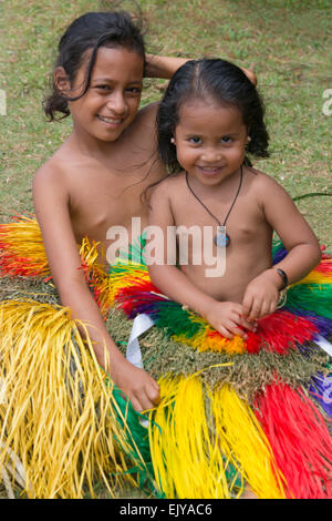 Little Yapese girls in traditional clothing, Yap Island, Federated States of Micronesia Stock Photo