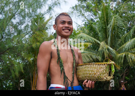 Yapese man in traditional clothing at Yap Day Festival, Yap Island ...