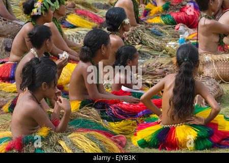 Yapese girls in traditional clothing at Yap Day Festival, Yap Island, Federated States of Micronesia Stock Photo