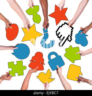 Group of People Holding Social Networking Symbols Stock Photo