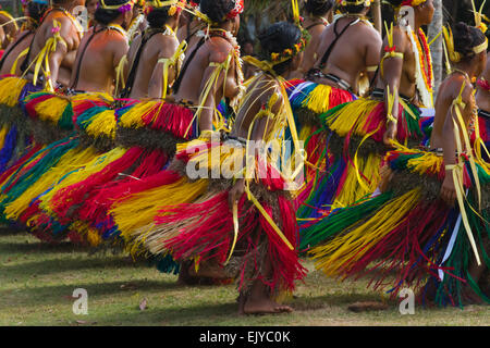 Yapese women in traditional clothing dancing at Yap Day Festival, Yap Island, Federated States of Micronesia Stock Photo