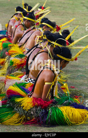 Yapese women in traditional clothing dancing at Yap Day Festival, Yap Island, Federated States of Micronesia Stock Photo