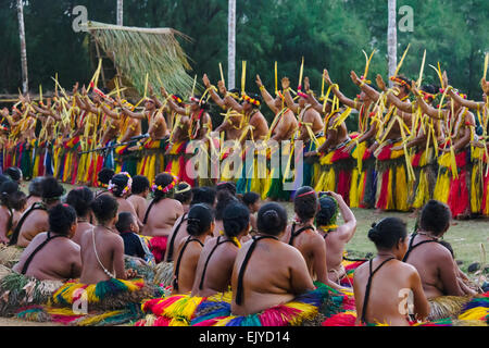 Yapese people watching Yap Day Festival performance in front of men's ...