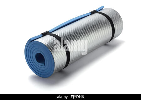 Rolled Up Foam Mat Lying On White Background Stock Photo