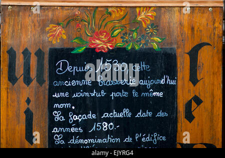 Chalkboard menu outside restaurant, Strasbourg, France Stock Photo