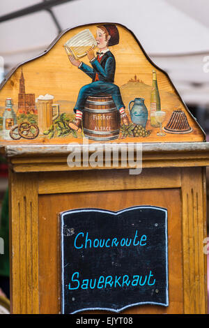 Chalkboard menu outside restaurant, Strasbourg, France Stock Photo