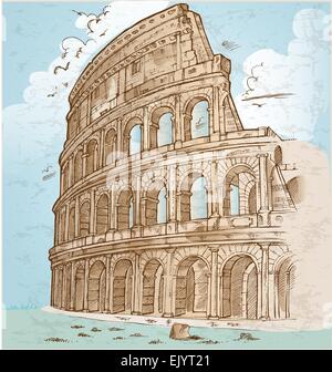 colosseum color hand draw background Stock Vector
