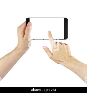adult man hands using digitally created generic smartphone, isolated Stock Photo