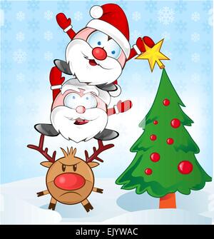 santa claus whit reindeer cartoon on background Stock Vector