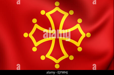 Flag of Midi-Pyrenees, France. Close Up. Stock Photo