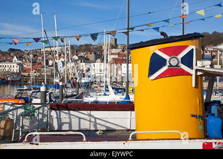 Boats boat moored in the harbour in winter Scarborough North Yorkshire England UK United Kingdom GB Great Britain Stock Photo