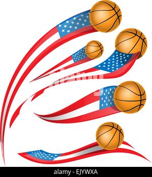 basket ball with USA flag isolated on white Stock Vector