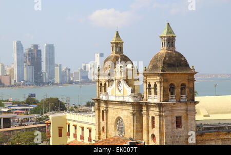 Church of St Peter Claver and bocagrande in Cartagena, Colombia Stock Photo