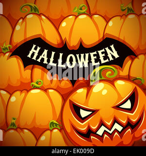 Halloween Poster With Bat Silhouette on the Pumpkins Stock Photo