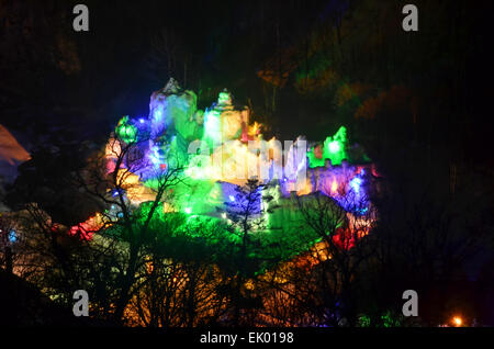 Sounkyo Ice Festival from Taisetsu Hotel Window View Stock Photo