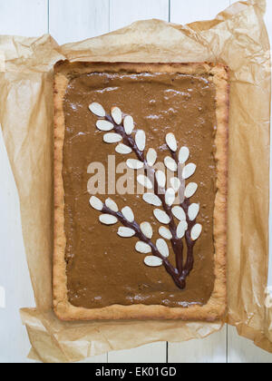 Traditional Polish Easter dessert called mazurek with kajmak (dulce de leche). Stock Photo