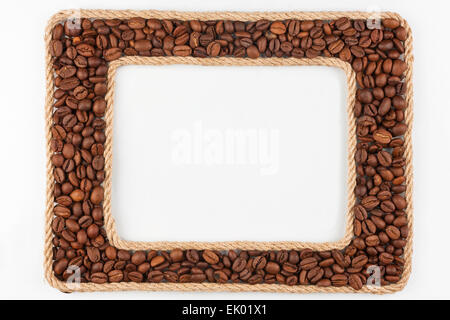 Two frames made of the rope with coffee  beans on a white background, with place for your text Stock Photo