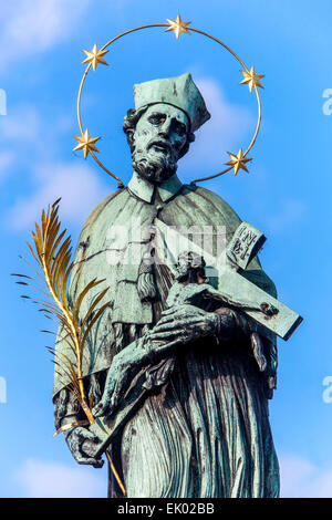 Detail of St John of Nepomuk Statue, Charles  Bridge Prague Figure. Czech Republic. Europe Stock Photo