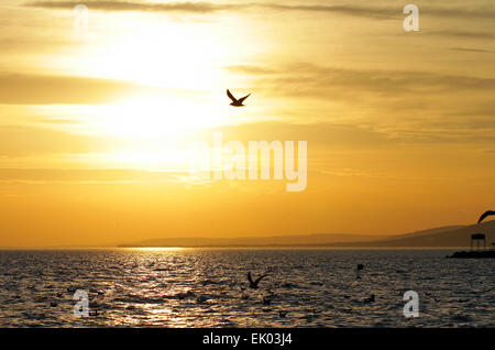 Romantic Sunset over Lake Balaton in Hungary Stock Photo